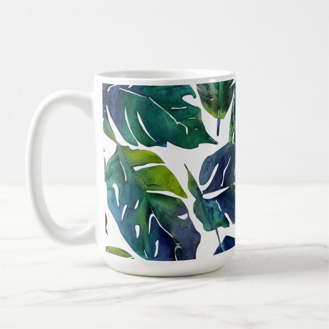 Taza De Café Filología verde y azul filodendrón Botánico (Izquierda)