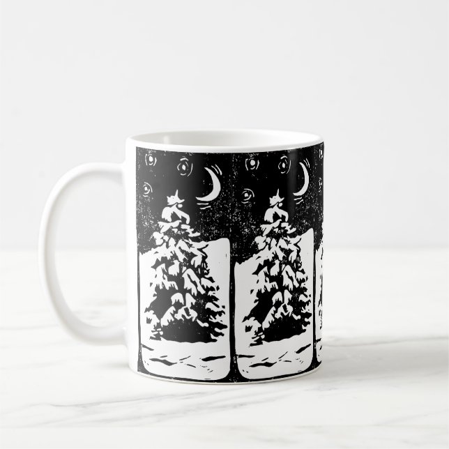 Taza De Café Fir Tree en el paisaje nevado Lino Print Mug (Izquierda)