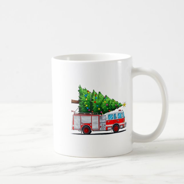 Taza De Café Fire Truck Christmas Tree Xmas Lights Firefighter  (Derecha)