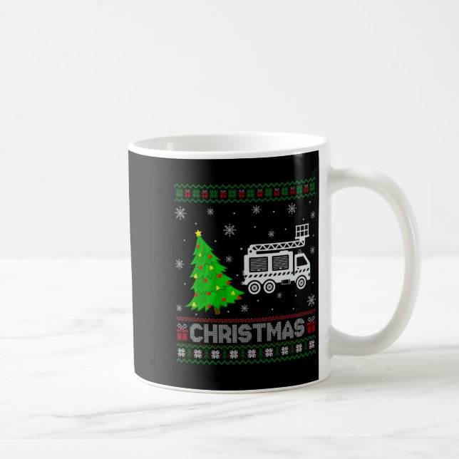 Taza De Café Fire Truck Xmas Tree Lighting Ugly Christmas Sweat (Derecha)