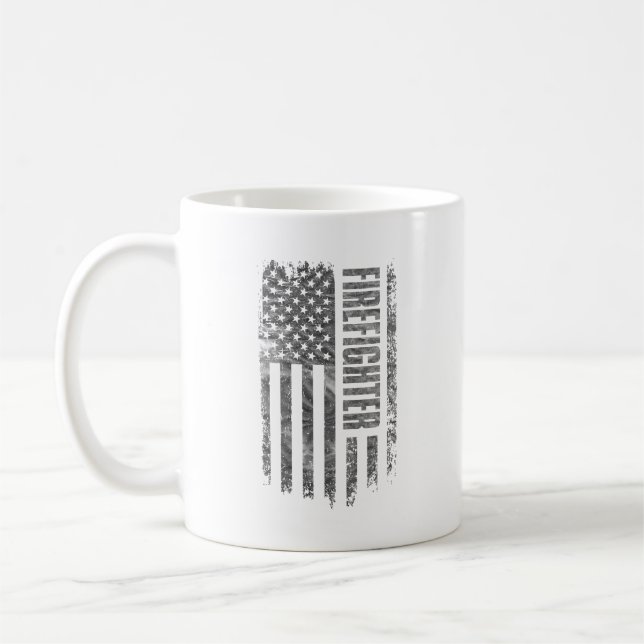 Taza De Café Firefighter USA Flag Distressed design (Izquierda)