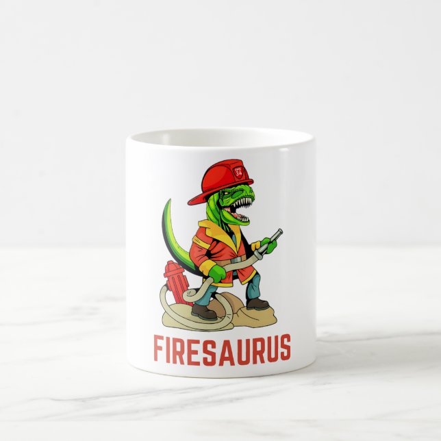 Taza De Café Firesauro Bombero Dinosaurio Bombero T-Rex (Centro)