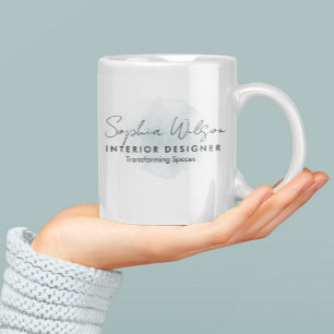 Taza De Café Firma de Acuarela Profesional y Elegante para Nego
