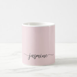 Taza De Café Firma de nombre de monograma rosa suave con estilo