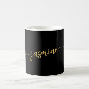 Taza De Café Firma Elegante De Monograma Negro Y Oro