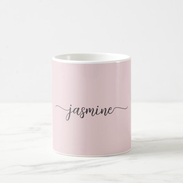 Taza De Café Firme de nombre de monograma rosa sonrosado elegan (Centro)