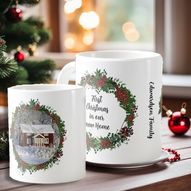 Taza De Café First Christmas in our new home photo family (Create your own First Christmas in our new home photo family Coffee Mug.)