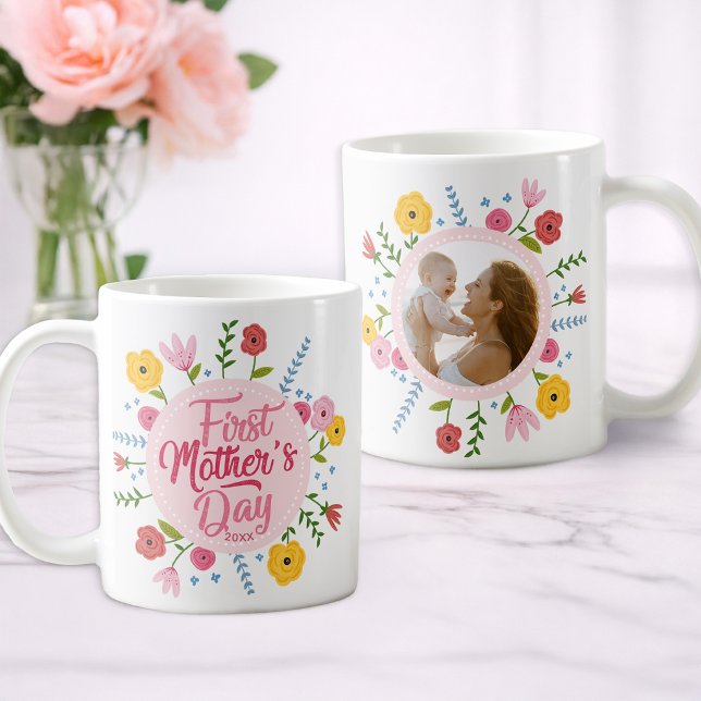 Taza De Café First Mother’s Day Photo Floral Mug Gift (1st Mother's Day Gift Idea)