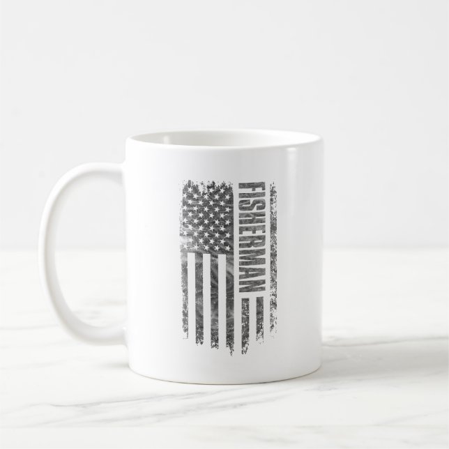 Taza De Café Fisherman USA Flag Distressed design (Izquierda)