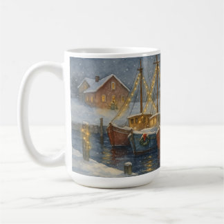 Taza De Café Fishing Boats in Harbor Christmas
