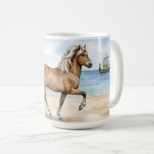 Taza De Café Fjara Caballo islandés acuarela en la playa