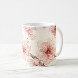 Taza De Café Fla floral sin costuras de delicada flor de cerezo