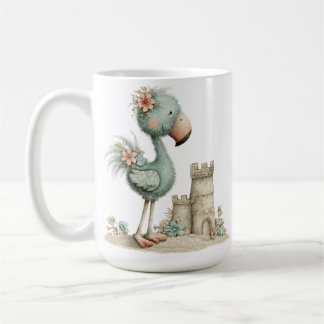 TAZA DE CAFÉ FLAMENCO AZUL ADORABLE EN LA PLAYA CON SUNCASTLE