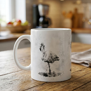 Taza De Café Flamenco Monocromo Elegante en Acuarela