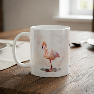 Taza De Café Flamenco Rosa Elegante de pie en Acuarela