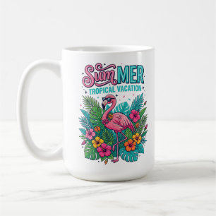 Taza De Café Flamenco Rosa Floral Tropical - vacaciones de vera