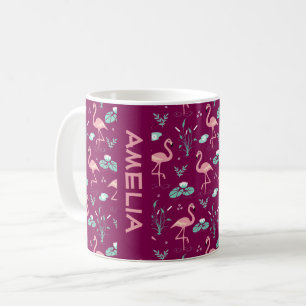 Taza De Café Flamenco Rosa patrón rojo nombre lindo