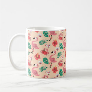 Taza De Café Flamenco Rosa Patrón Tropical de Verano