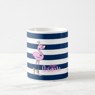 Taza De Café Flamenco Rosa, Rayas Azul Marino, Princesita