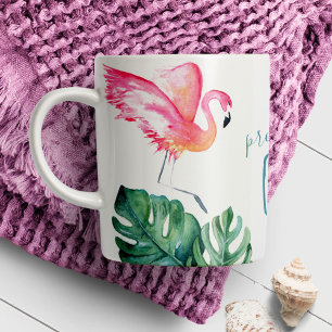 Taza De Café Flamenco Rosa Tropical Acuarela