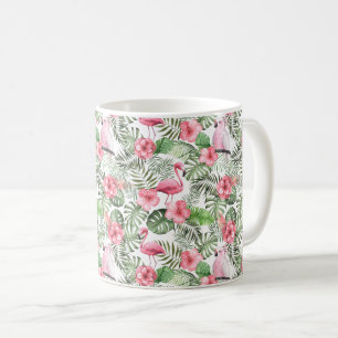 Taza De Café Flamenco Rosa Tropical, Pájaro, Hibisco y Verdor