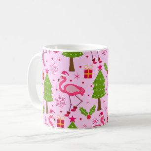 Taza De Café Flamenco Tropical de Navidad con Pino en Rosa