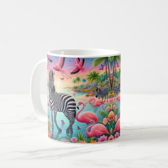 Taza De Café Flamenco Tropical y Cebra (Anverso izquierdo)