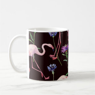 Taza De Café Flamencos acuarelas y patrones de flores silvestre
