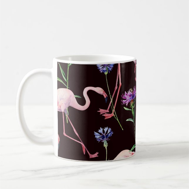 Taza De Café Flamencos acuarelas y patrones de flores silvestre (Izquierda)