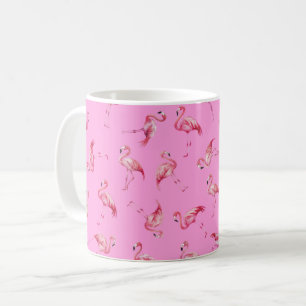 Taza De Café Flamencos de Acuarela al Aire sobre Rosa