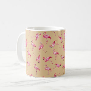 Taza De Café Flamencos de Acuarela Esparcidos sobre Naranja Cla