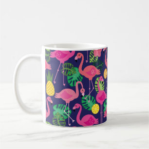 Taza De Café Flamencos de época, patrón de elementos de verano