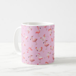 Taza De Café Flamencos de Navidad Lanzados sobre Rosa Claro