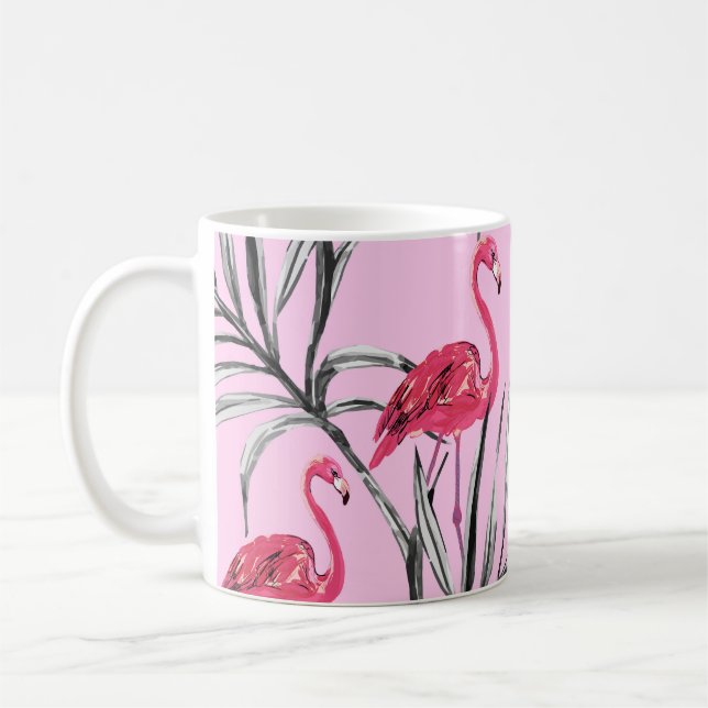 Taza De Café Flamencos, patrón de cosecha de acuarela tropical. (Izquierda)