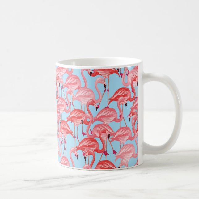 Taza De Café Flamencos rosados brillantes en azul (Derecha)