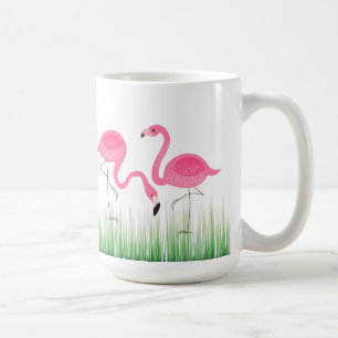 Taza De Café Flamencos rosados en hierba verde