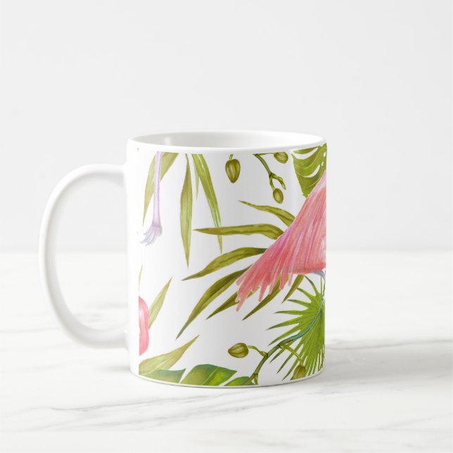 Taza De Café Flamencos rosados, orquídeas: patrón acuarela. (Izquierda)