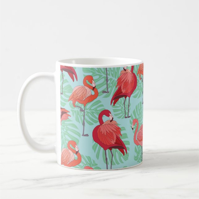 Taza De Café Flamencos rosados: Patrón exótico sin foco. (Izquierda)