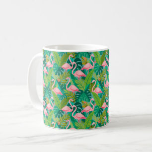 Taza De Café Flamencos rosados tropicales follaje de la selva