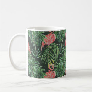 Taza De Café Flamencos rosas acuarelas, aves exóticas, tropical