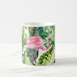 Taza De Café Flamencos rosas pixDezines + Foliage tropical