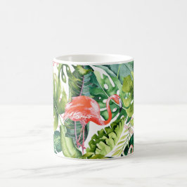 Taza De Café Flamencos rosas pixDezines + Foliage tropical
