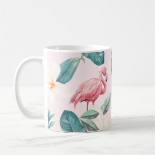 Taza De Café flamencos sin costura y flores tropicales ilustran
