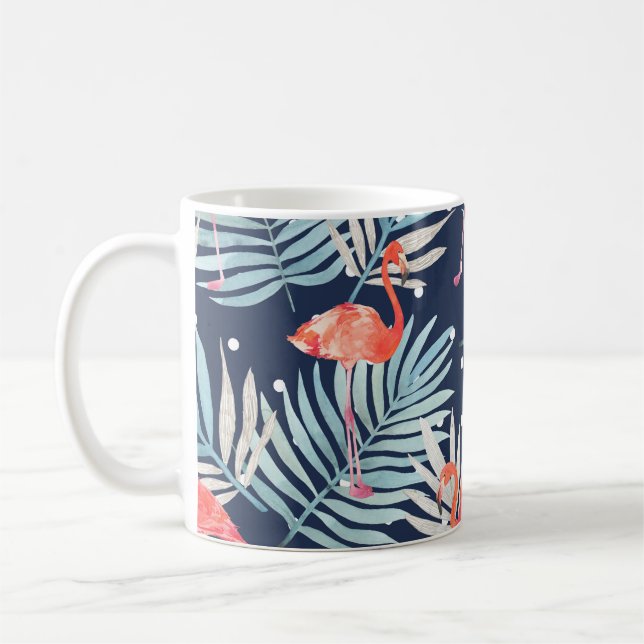 Taza De Café Flamingo acuarela: Elegancia tropical rosa. (Izquierda)