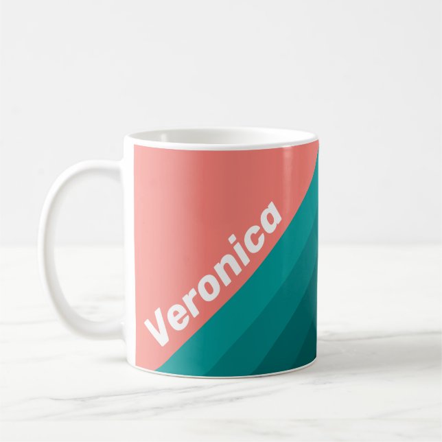 Taza De Café Flamingo Aqua Stripes with Name (Izquierda)
