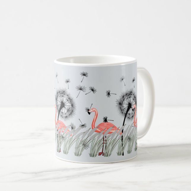 Taza De Café Flamingo con Naranja Dandelion y Reed Grass Art (Anverso derecho)