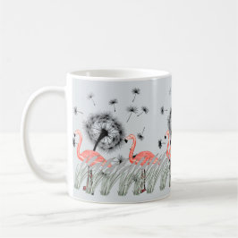 Taza De Café Flamingo con Naranja Dandelion y Reed Grass Art