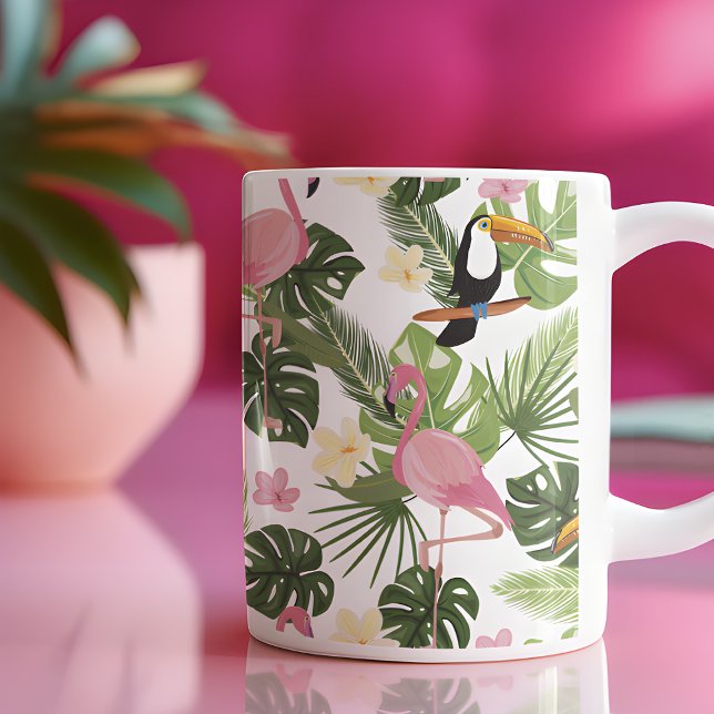 Taza De Café Flamingo de hojas tropicales (Subido por el creador)