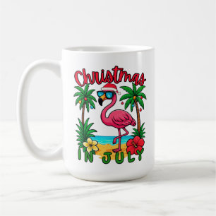 Taza De Café Flamingo de Navidad en Julio
