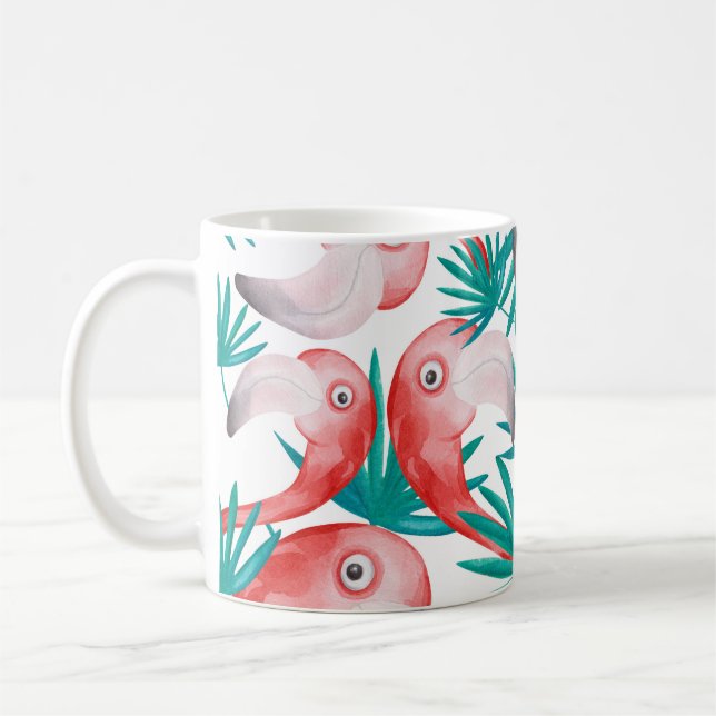 Taza De Café Flamingo dibujado a mano: acuarela patrón sin cost (Izquierda)